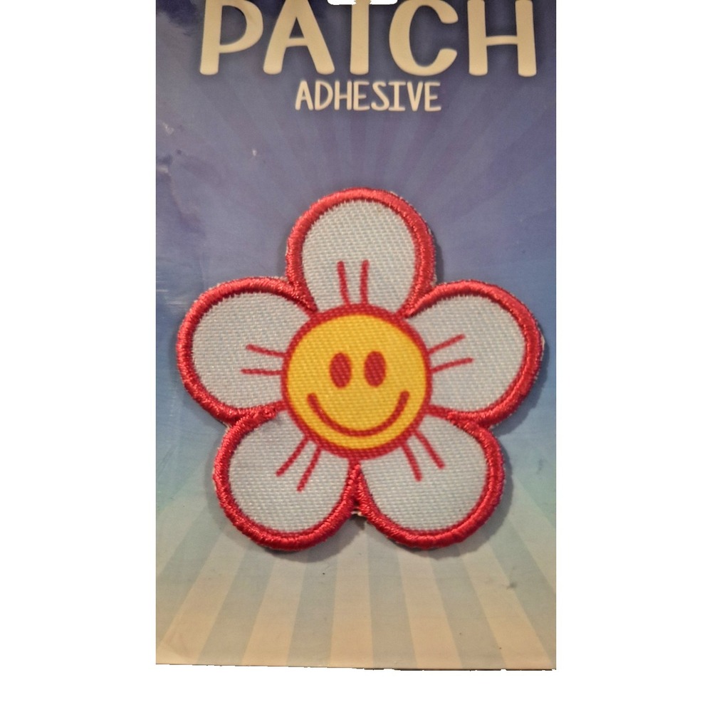 Kalan Smiley Face Embroidered Adhesive Patch Pink/Yellow